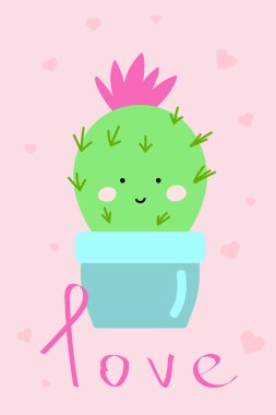 Sevgililer Günü için şirin kaktüslü tebrik kartları. Tasarım tebrik kartları, düğün davetiyeleri, parti tasarımı için vektör illüstrasyonu