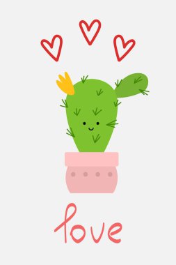 Sevgililer Günü için şirin kaktüslü tebrik kartları. Tasarım tebrik kartları, düğün davetiyeleri, parti tasarımı için vektör illüstrasyonu