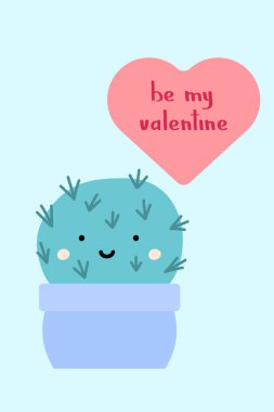 Sevgililer Günü için şirin kaktüslü tebrik kartları. Tasarım tebrik kartları, düğün davetiyeleri, parti tasarımı için vektör illüstrasyonu