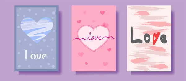 Set Von Grußkarten Zum Valentinstag Vektor Illustration Für Design Grußkarten — Stockvektor