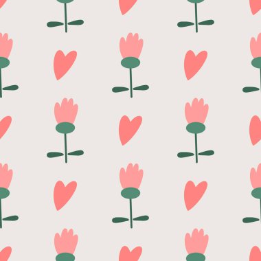 Sevimli, pürüzsüz desenli çiçekler. Kumaş tasarımı için vektör illüstrasyonu, hediye kağıdı, bebek kıyafetleri, tekstil, kartlar