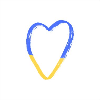 Ukrayna bayrağı renginde kalp simgesi. Ukrayna savaşı konsepti. Beyaz arkaplanda vektör illüstrasyonu.