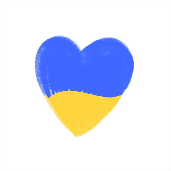 우크라이나 국기 색상의 하트 아이콘. 우크라이나 에서의 전쟁 개념. 흰색 배경에 있는 벡터 그림 — 스톡 벡터