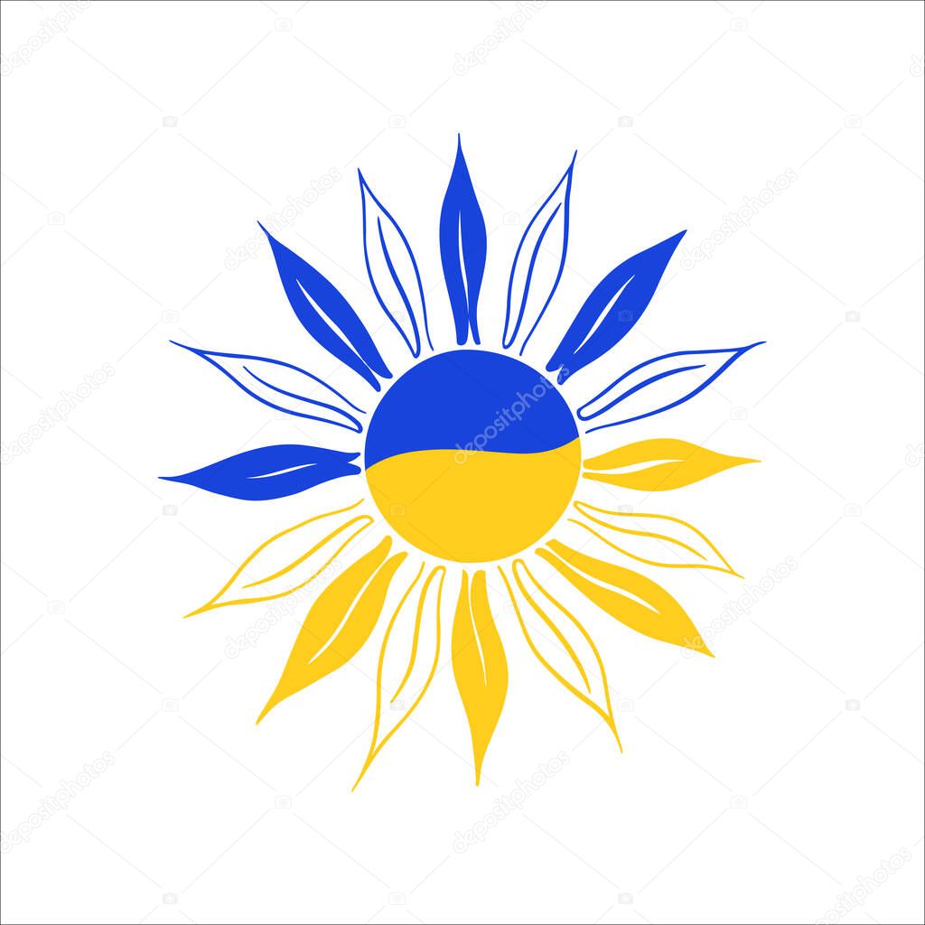 Sunflower with colors of Ukrainian flag. Nature concept. Vector illustration on white background