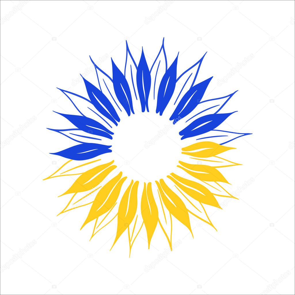 Sunflower with colors of Ukrainian flag. Nature concept. Vector illustration on white background