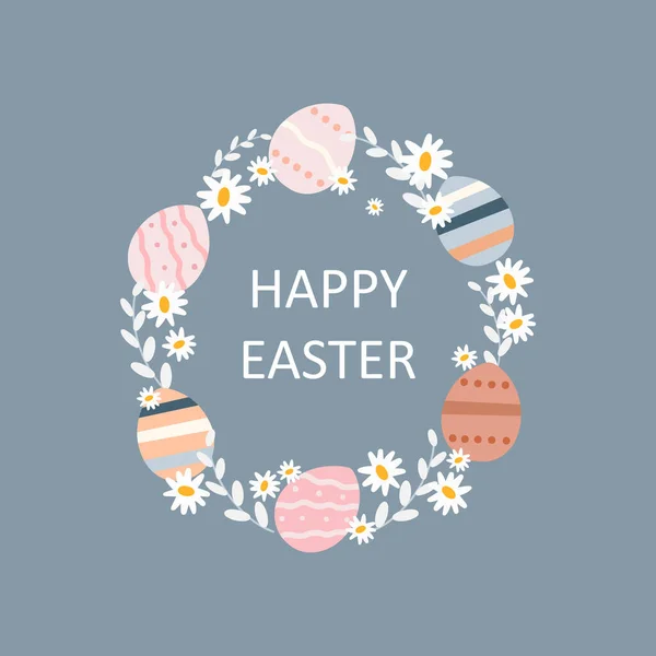 Mutlu Paskalya Vector kartları. Sevimli yumurta ve çiçek çerçevesi. Kart, selamlama, pankart, şablon için Paskalya İllüstrasyonu.
