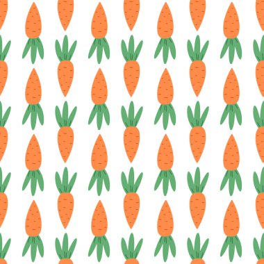 Havuç desensiz. Mutlu Paskalyalar. Kumaş, hediye kağıdı, çocuk giysisi, tekstil, kart tasarımı için vektör illüstrasyonu