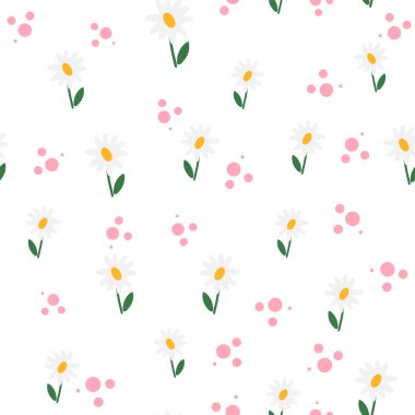 Çiçekler papatya çayı desenli. İskandinav tarzı geçmiş. Kumaş tasarımı için vektör illüstrasyonu, hediye kağıdı, bebek kıyafetleri, tekstil, kartlar.