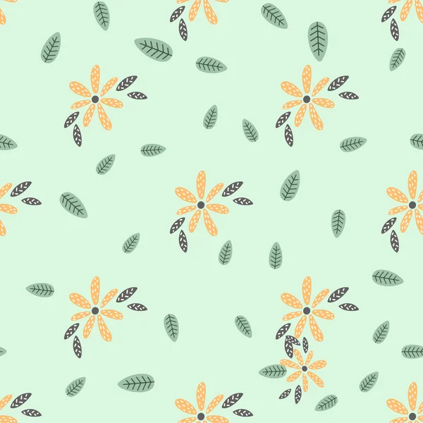 Blumen und Blatt nahtlose Muster. Hintergrund im skandinavischen Stil. Vektor-Illustration für Stoffdesign, Geschenkpapier, Babybekleidung, Textilien, Karten. — Stockvektor