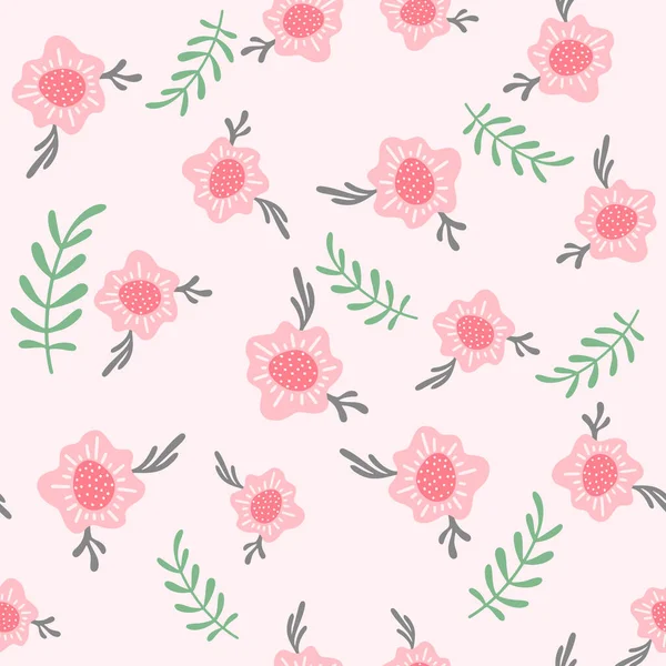 Fleurs et feuille motif sans couture. fond de style scandinave. Illustration vectorielle pour la conception de tissu, papier cadeau, vêtements de bébé, textiles, cartes. — Image vectorielle