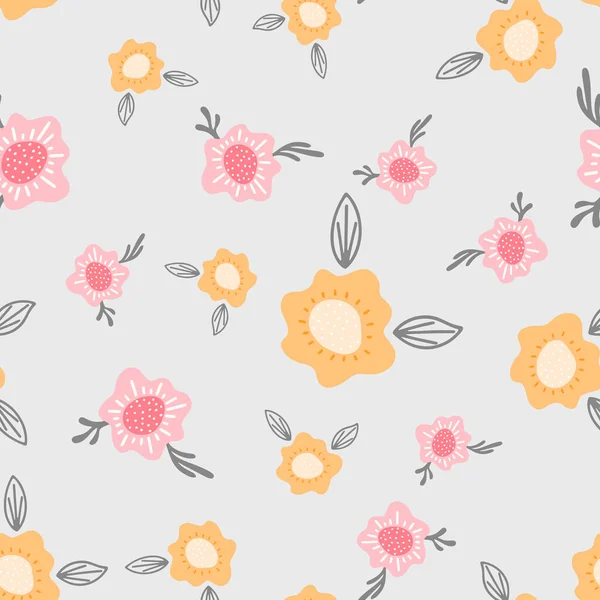 Flowers seamless pattern. Scandinavian style background. Vector illustration for fabric design, gift paper, baby clothes, textiles, cards. — Stock Vector