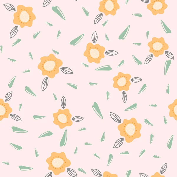Bloemen en bladeren naadloos patroon. Scandinavische stijl achtergrond. Vector illustratie voor stof ontwerp, cadeaupapier, babykleding, textiel, kaarten. — Stockvector