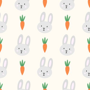 Paskalya tavşanı ve havuç pürüzsüz şirin desen. Mutlu Paskalyalar. Kumaş, hediye kağıdı, çocuk giysisi, tekstil, kart tasarımı için vektör illüstrasyonu