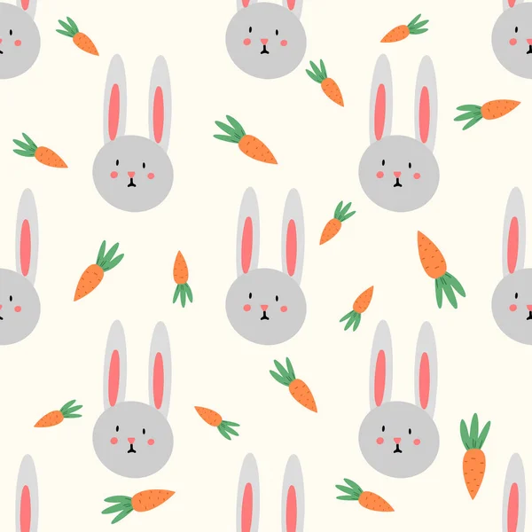 Lapin de Pâques et carotte motif mignon sans couture. Joyeux fond de Pâques. Illustration vectorielle pour la conception de tissus, papier cadeau, vêtements pour enfants, textiles, cartes — Image vectorielle