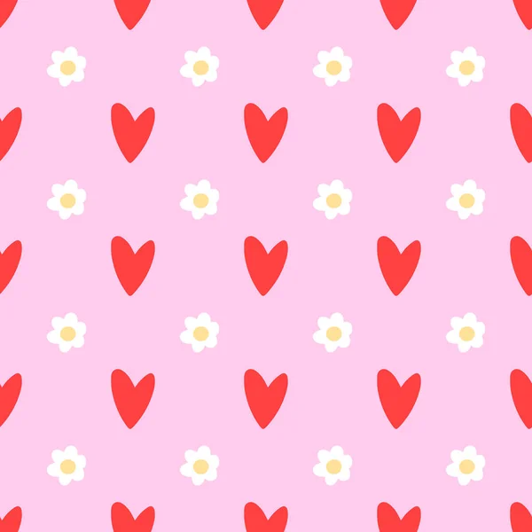 Herz und Blumen nahtlose Muster. Liebe Konzept skandinavischen Stil Hintergrund. Vektor-Illustration für Stoffdesign, Geschenkpapier, Babybekleidung, Textilien, Karten. — Stockvektor