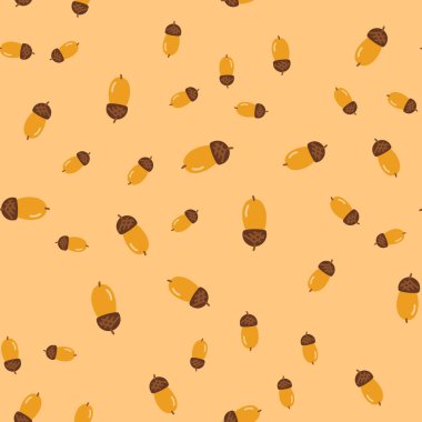 Meşe palamudu dikişsiz desen. Kumaş tasarımı için vektör illüstrasyonu, hediye kağıdı, bebek kıyafetleri, tekstil, kartlar.