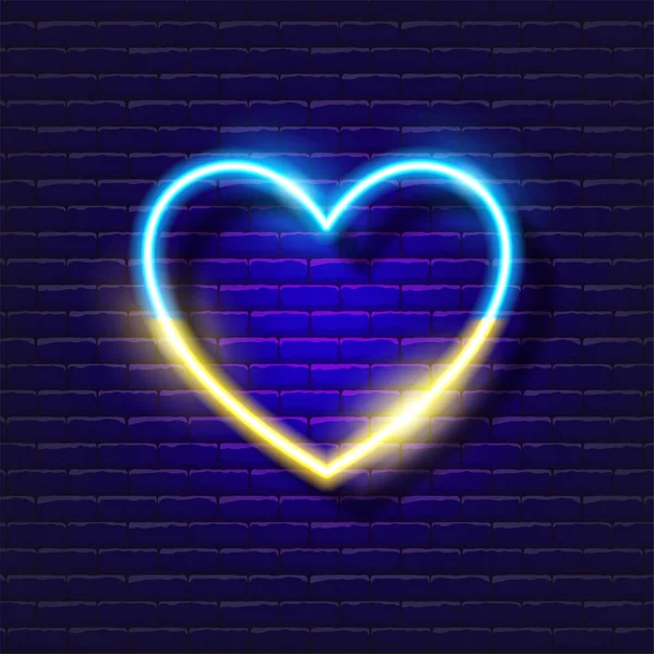 Heart Ukrainian neon icon. War in Ukraine concept. Glowing Vector illustration for design. — стоковый вектор