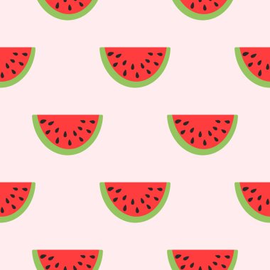 Karpuz dilimlenmemiş desen. Yaz meyvesi ve böğürtlen. Kumaş tasarımı için vektör illüstrasyonu, hediye kağıdı, bebek kıyafetleri, tekstil, kartlar.
