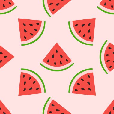 Karpuz dilimlenmemiş desen. Yaz meyvesi ve böğürtlen. Kumaş tasarımı için vektör illüstrasyonu, hediye kağıdı, bebek kıyafetleri, tekstil, kartlar.