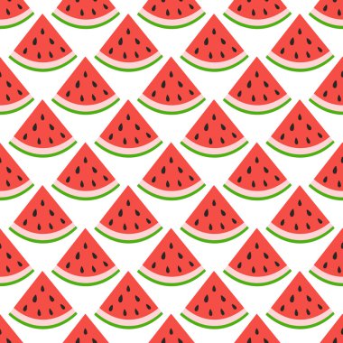 Karpuz dilimlenmemiş desen. Yaz meyvesi ve böğürtlen. Kumaş tasarımı için vektör illüstrasyonu, hediye kağıdı, bebek kıyafetleri, tekstil, kartlar.