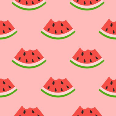 Karpuz dilimlenmemiş desen. Yaz meyvesi ve böğürtlen. Kumaş tasarımı için vektör illüstrasyonu, hediye kağıdı, bebek kıyafetleri, tekstil, kartlar.