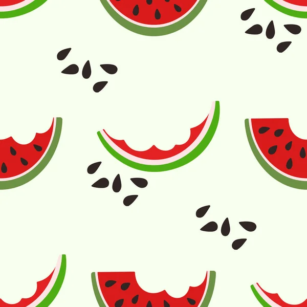 Pola irisan semangka mulus. Musim panas buah dan latar belakang berry. Vektor ilustrasi untuk desain kain, hadiah kertas, pakaian bayi, tekstil, kartu. - Stok Vektor