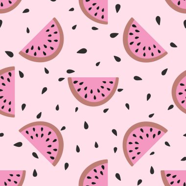 Karpuz dilimlenmemiş desen. Yaz meyvesi ve böğürtlen. Kumaş tasarımı için vektör illüstrasyonu, hediye kağıdı, bebek kıyafetleri, tekstil, kartlar.
