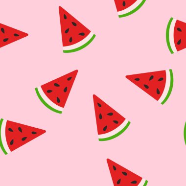 Karpuz dilimlenmemiş desen. Yaz meyvesi ve böğürtlen. Kumaş tasarımı için vektör illüstrasyonu, hediye kağıdı, bebek kıyafetleri, tekstil, kartlar.