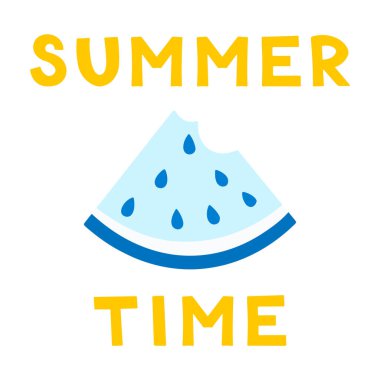 Yaz kartı karpuz dilimi. Yaz meyvesi ve böğürtlen. Web tasarımı için vektör illüstrasyonu, hediye kartları, afiş, reklam, promosyon.