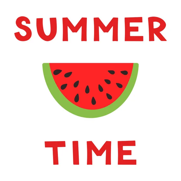 Summer Card Fetta di anguria. Concetto di frutta e bacca estiva. Illustrazione vettoriale per web design, gift card, banner, pubblicità, promozione. — Vettoriale Stock