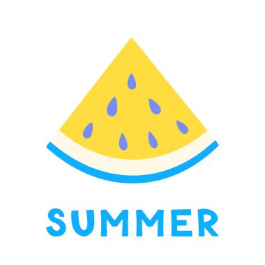 Yaz kartı karpuz dilimi. Yaz meyvesi ve böğürtlen. Web tasarımı için vektör illüstrasyonu, hediye kartları, afiş, reklam, promosyon.