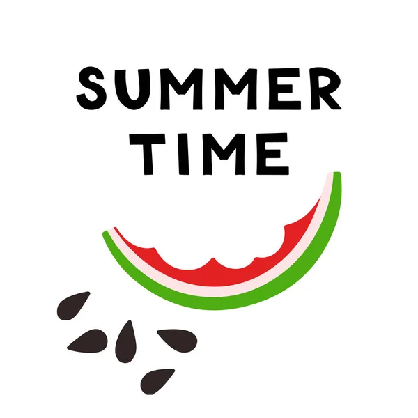 Summer Card Fetta di anguria. Concetto di frutta e bacca estiva. Illustrazione vettoriale per web design, gift card, banner, pubblicità, promozione. — Vettoriale Stock