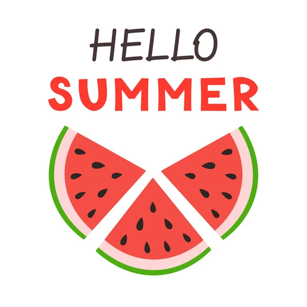 Summer Card Watermelon slice. Summer fruit and berry concept. Vector illustration for web design, gift cards, banner, advertising, promotion. — Vetor de Stock