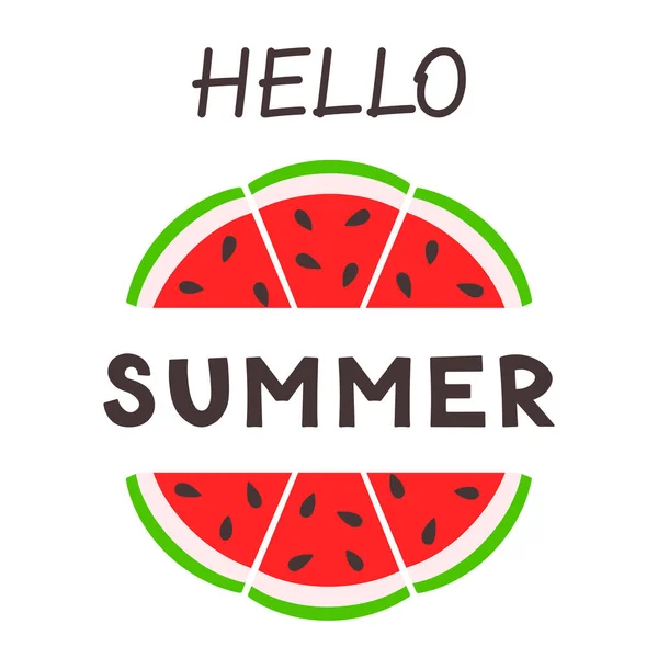 Summer Card Fetta di anguria. Concetto di frutta e bacca estiva. Illustrazione vettoriale per web design, gift card, banner, pubblicità, promozione. — Vettoriale Stock