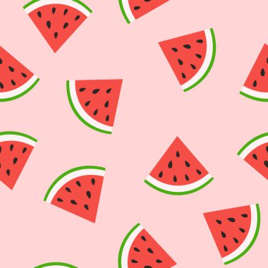 Karpuz dilimlenmemiş desen. Yaz meyvesi ve böğürtlen. Kumaş tasarımı için vektör illüstrasyonu, hediye kağıdı, bebek kıyafetleri, tekstil, kartlar.