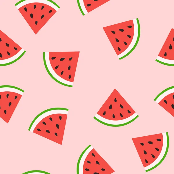 Patrón sin costura rebanada de sandía. Fondo de frutas y bayas de verano. Ilustración vectorial para diseño de tela, papel de regalo, ropa de bebé, textiles, tarjetas. — Archivo Imágenes Vectoriales