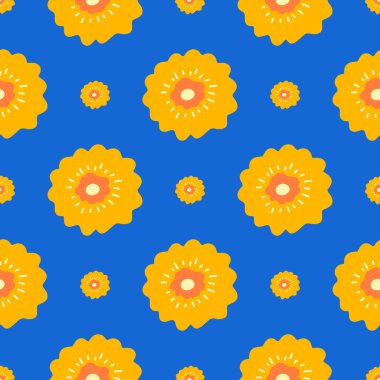 Çiçekler ve yapraklar dikişsiz desen. İskandinav tarzı geçmiş. Kumaş tasarımı için vektör illüstrasyonu, hediye kağıdı, bebek kıyafetleri, tekstil, kartlar.