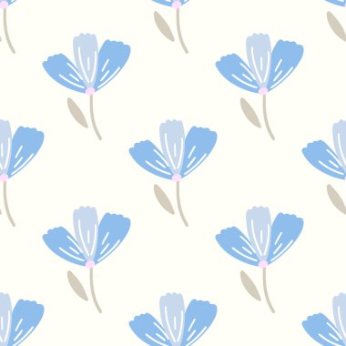 Çiçekler ve yapraklar dikişsiz desen. İskandinav tarzı geçmiş. Kumaş tasarımı için vektör illüstrasyonu, hediye kağıdı, bebek kıyafetleri, tekstil, kartlar.