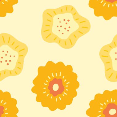 Çiçekler kusursuz desenli. İskandinav tarzı geçmiş. Kumaş tasarımı için vektör illüstrasyonu, hediye kağıdı, bebek kıyafetleri, tekstil, kartlar