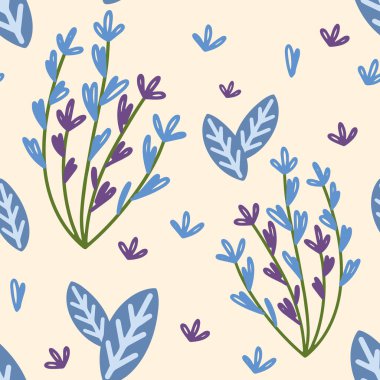 Çiçekler ve yapraklar dikişsiz desen. İskandinav tarzı geçmiş. Kumaş tasarımı için vektör illüstrasyonu, hediye kağıdı, bebek kıyafetleri, tekstil, kartlar