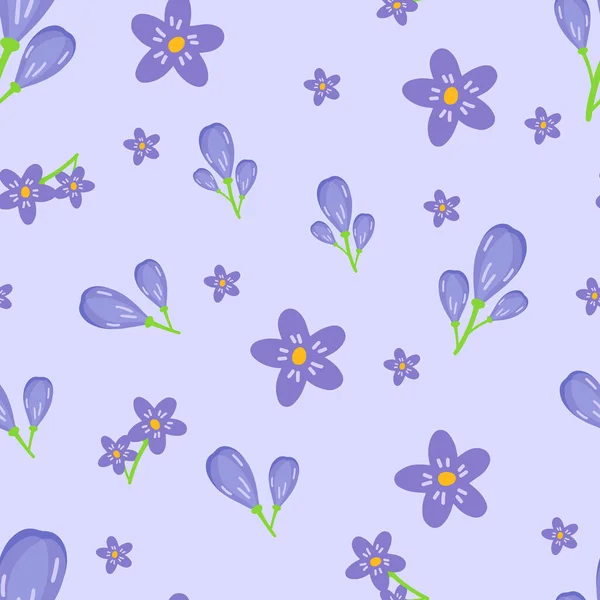 Lilac Bloemen en blad naadloos patroon. Scandinavische stijl achtergrond. Vector illustratie voor stof ontwerp, cadeaupapier, babykleding, textiel, kaarten — Stockvector