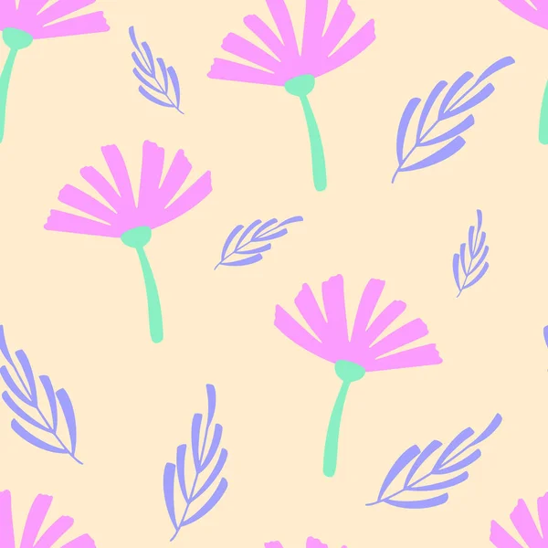 Flores y patrón de hoja sin costura. Fondo de estilo escandinavo. Ilustración vectorial para diseño de tela, papel de regalo, ropa de bebé, textiles, tarjetas — Vector de stock