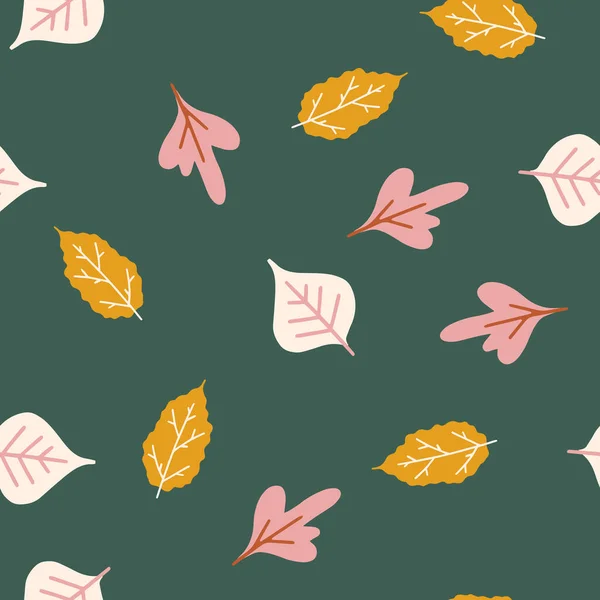 Leaves in Scandinavian style seamless pattern. Vector illustration for fabric design, gift paper, baby clothes, textiles, cards. — Stock Vector