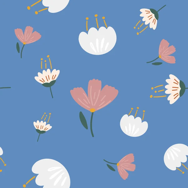 Fleurs et feuille motif sans couture. fond de style scandinave. Illustration vectorielle pour la conception de tissu, papier cadeau, vêtements de bébé, textiles, cartes — Image vectorielle