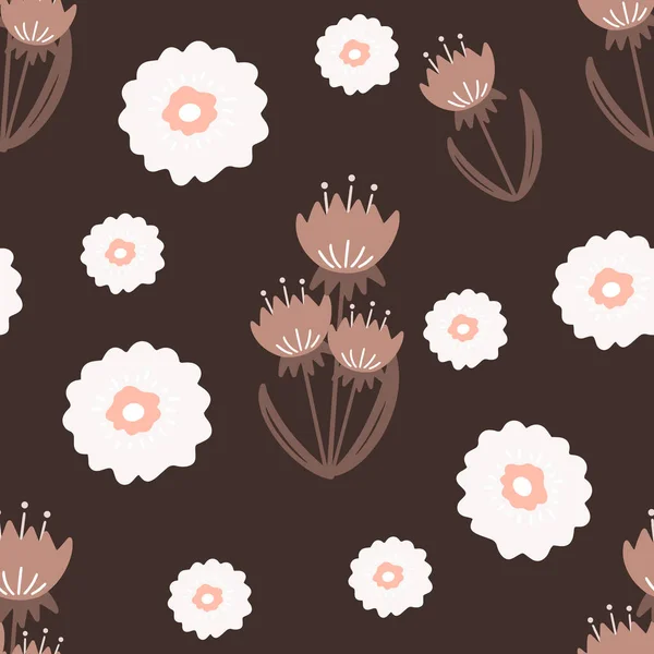 Fleurs et feuille motif sans couture. fond de style scandinave. Illustration vectorielle pour la conception de tissu, papier cadeau, vêtements de bébé, textiles, cartes — Image vectorielle