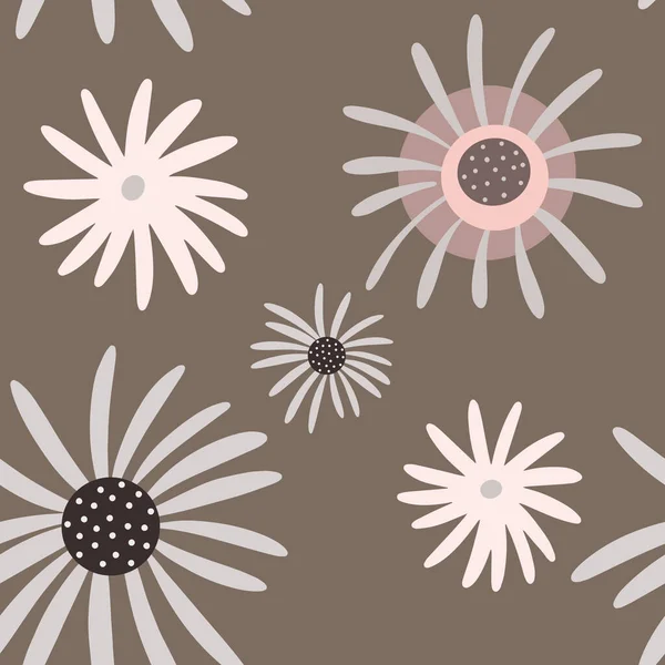 Fleurs motif sans couture. fond de style scandinave. Illustration vectorielle pour la conception de tissu, papier cadeau, vêtements de bébé, textiles, cartes — Image vectorielle