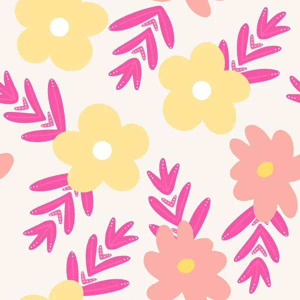 꽃 과 잎의 솔기없는 무늬. 스칸디나비아식 배경. 옷감 디자인을 위한 벡터 삽화, 선물 용지, 아기 옷, 직물, 카드 — 스톡 벡터