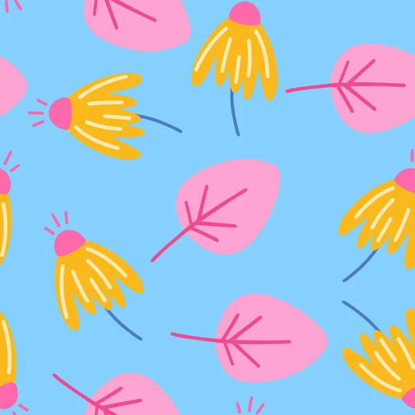 Fleurs et feuille motif sans couture. fond de style scandinave. Illustration vectorielle pour la conception de tissu, papier cadeau, vêtements de bébé, textiles, cartes — Image vectorielle