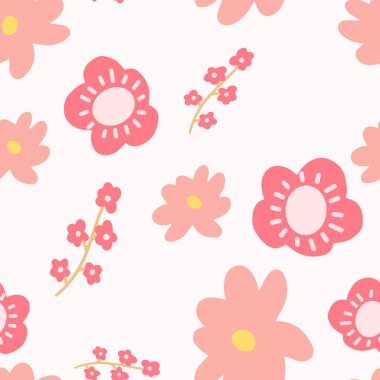 Çiçekler kusursuz desenli. İskandinav tarzı geçmiş. Kumaş tasarımı için vektör illüstrasyonu, hediye kağıdı, bebek kıyafetleri, tekstil, kartlar