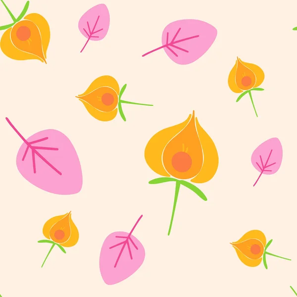 Fleurs et feuille motif sans couture. fond de style scandinave. Illustration vectorielle pour la conception de tissu, papier cadeau, vêtements de bébé, textiles, cartes — Image vectorielle